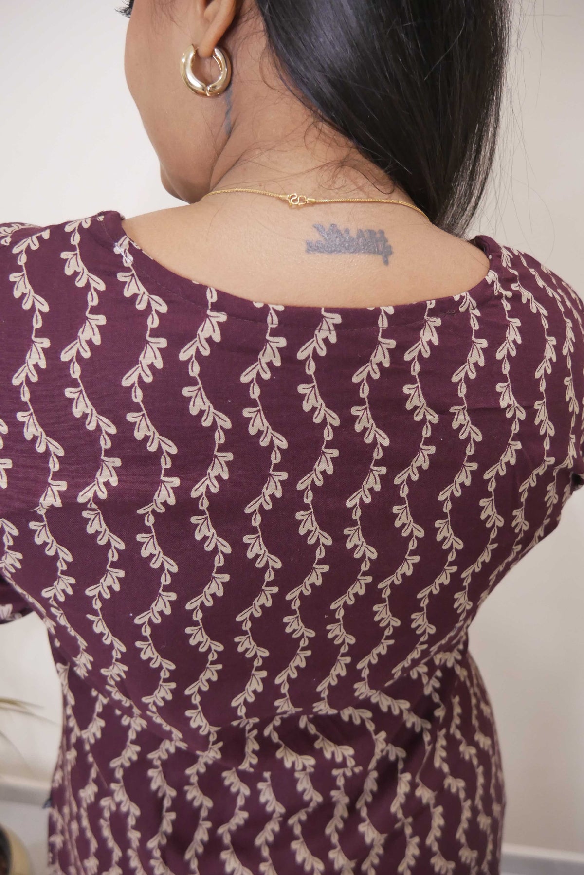 Maroon Vine Print Straight Cut Kurthi