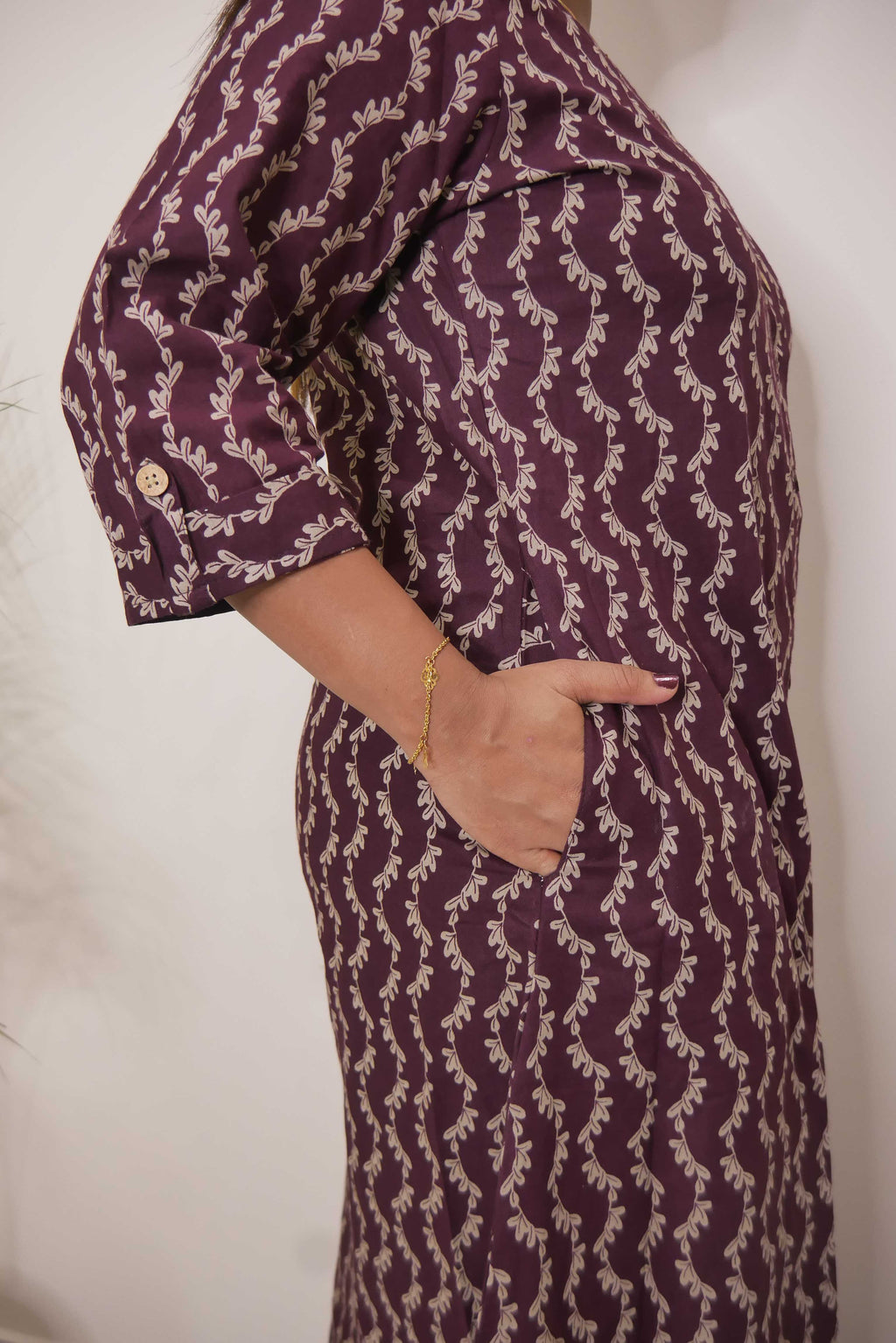 Maroon Vine Print Straight Cut Kurthi