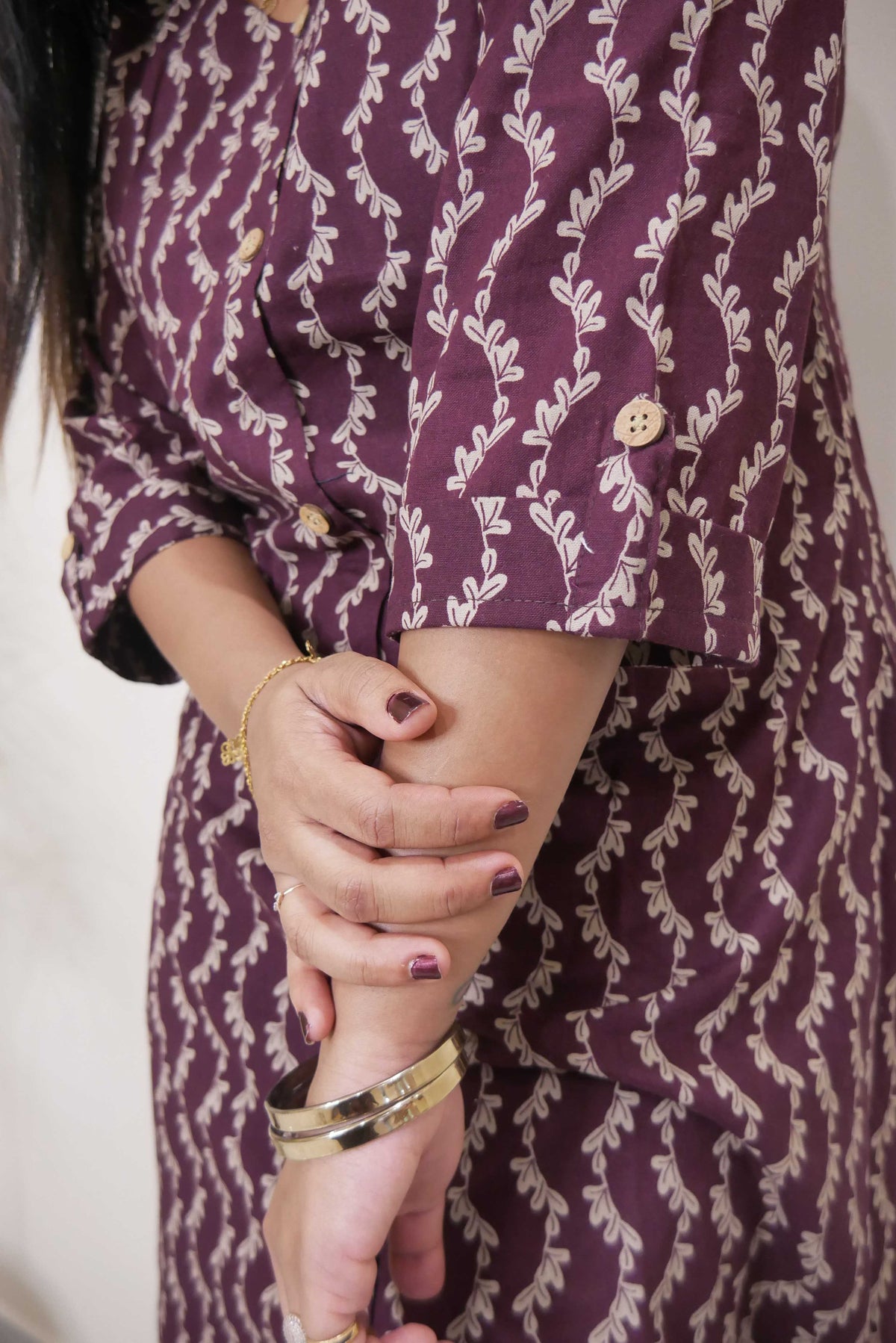 Maroon Vine Print Straight Cut Kurthi
