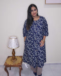 Navy Blue Floral Print A-Line Kurthi