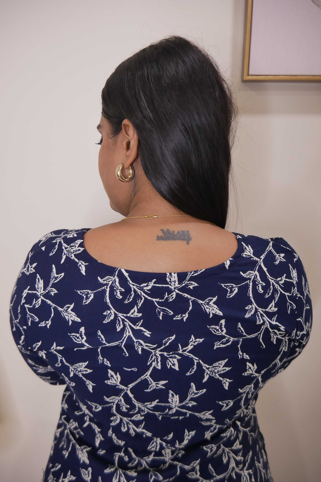 Navy Blue Floral Print A-Line Kurthi
