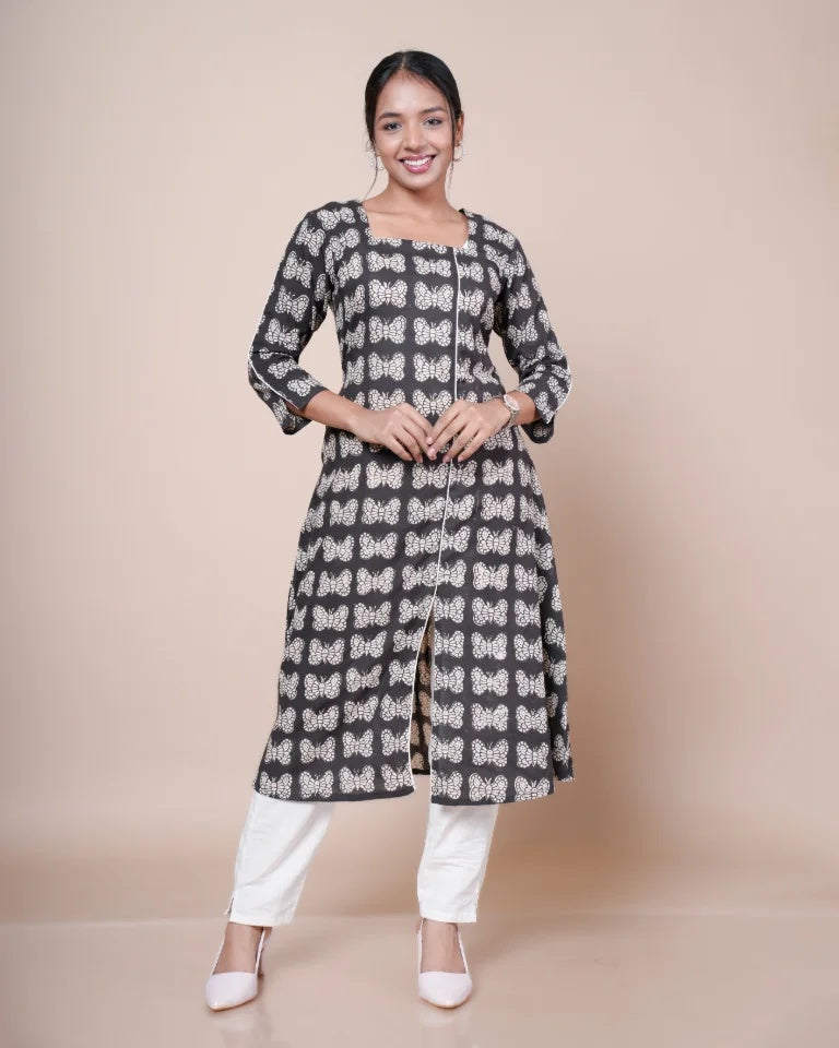 A-Line Umbrella Kurti with Square Neck - ALU-BGR-1