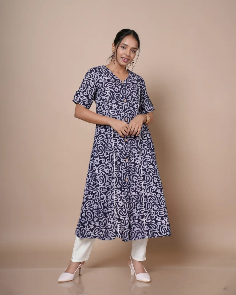Zyra Hand Block Batik Cotton A-Line Umbrella